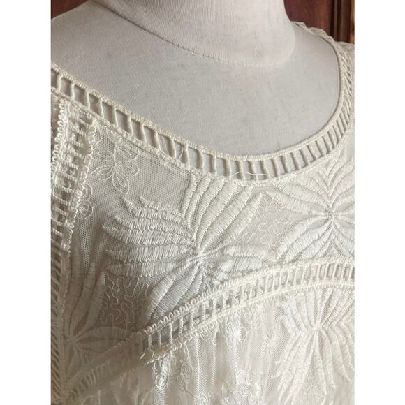 Fairy Sheer Ivory Embroidered Coquette Cottagecore Cotton Boho Blouse Tunic M - Picture 2 of 9